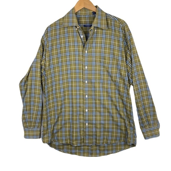 Burberry Londen Green Blue Check Print Long Sleeve Button Up Shirt Size Large - Picture 1 of 6
